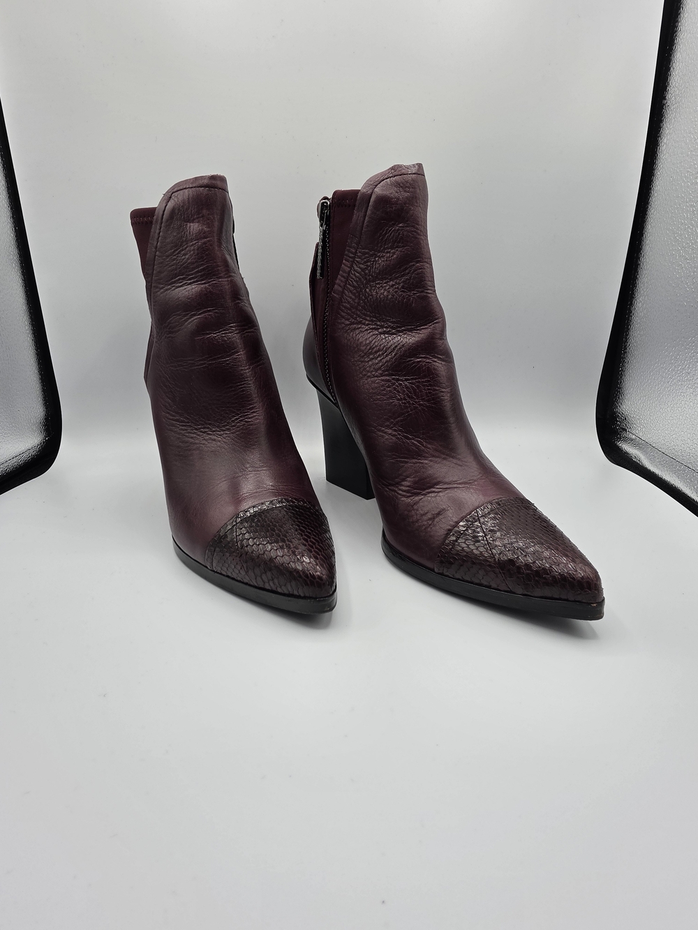 Donald J. Pliner Burgundy Pointed Toe Block Heel Ankle Boots